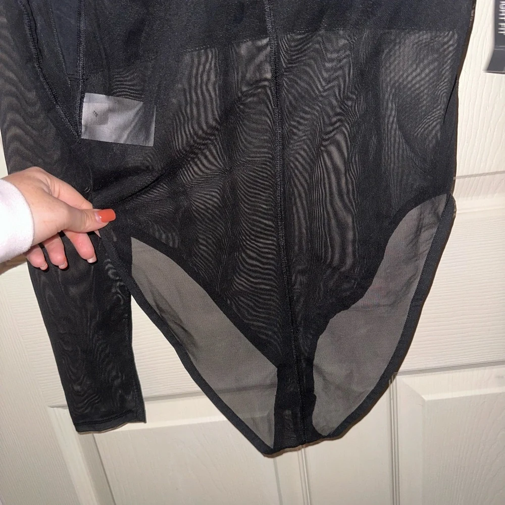 NWT Nike Women's Black Logo front Mesh long sleeve bodysuit streetwear M sporty - Picture 10 of 11